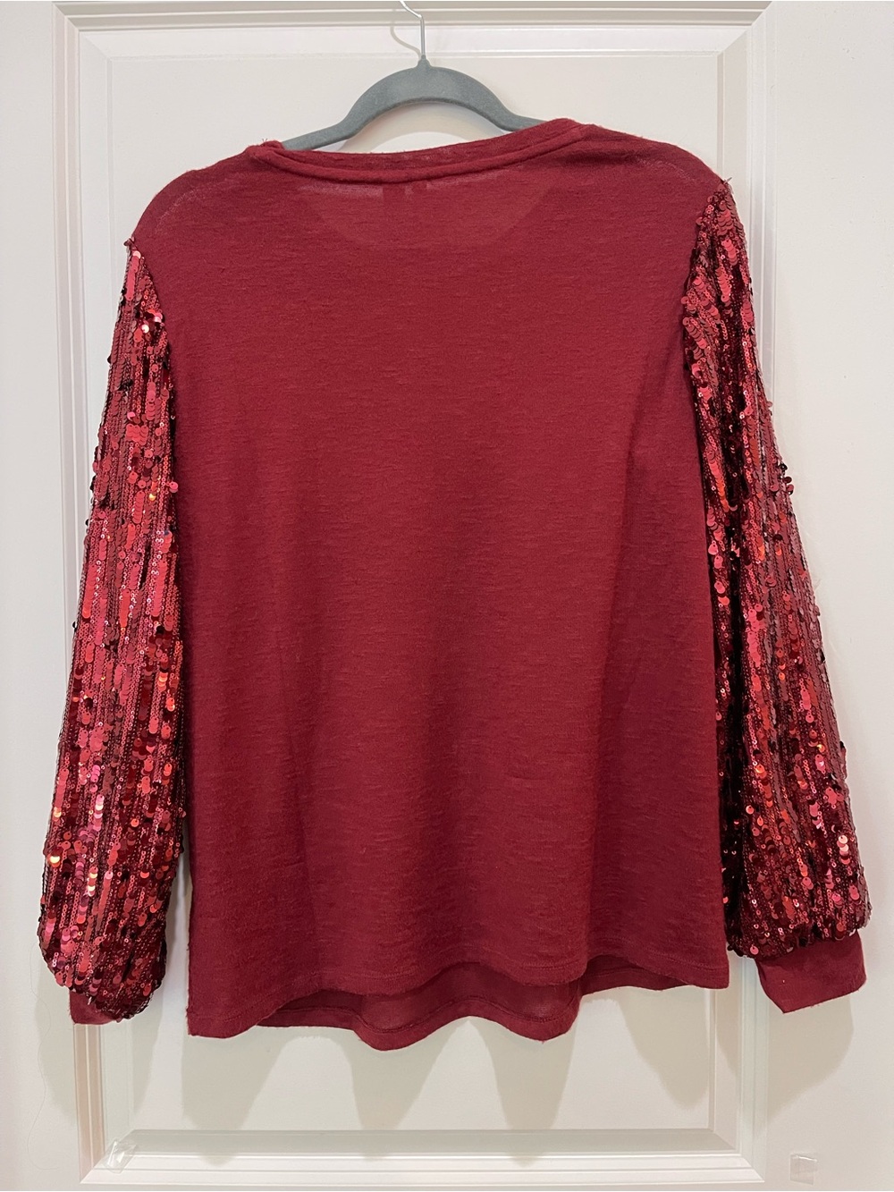 Cato Burgundy Wine Red Sequin Long Sleeve Top Knit Blouse Medium - Picture 3 of 6
